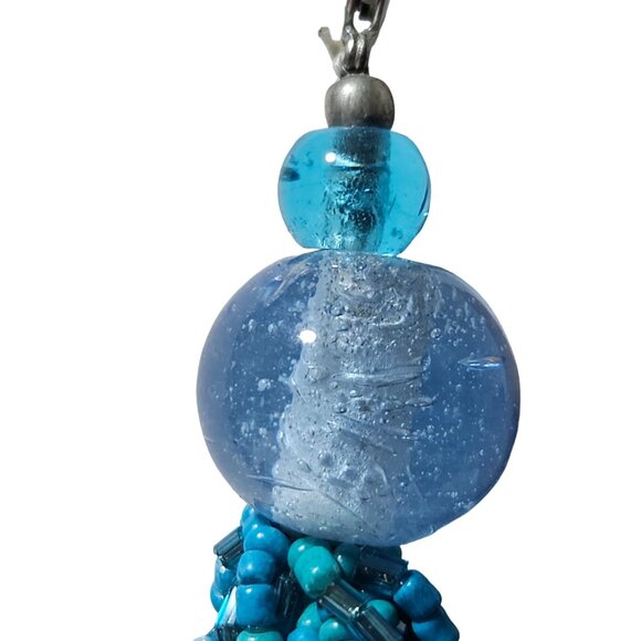 Retro Handmade Turquoise Blue Seed Beaded Chunky Rope Necklace Glass Accents - Picture 3 of 6